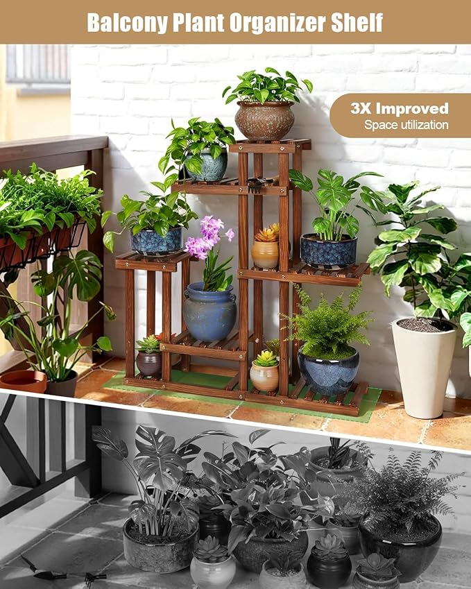 Wood Indoor Plant Stand for Multiple Plants , Narrow Plant Shelf Floor Flower Stand Holder Rack in Living Room,Balcony,Patio,Garden,Office,Outdoor, 6 Tiered, Space Saver