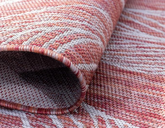 Unique Loom Outdoor Botanical Collection Area Rug - Leaf (6' 1" x 9' Rectangle, Rust Red/ Gray)