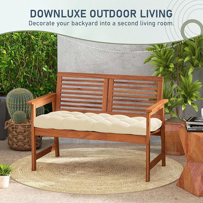 downluxe Outdoor Bench Cushion for Patio Furniture, Waterproof Tufted Overstuffed Porch Swing Cushions, Thick Outdoor Loveseat Cushions, 59" x 18" x 5", Beige, Set of 1