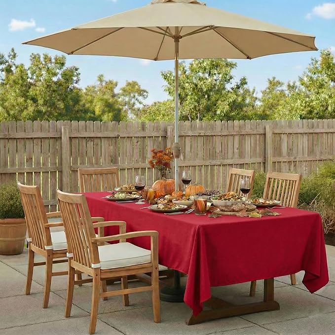 Outdoor Tablecloth Wrinkle-Free Stain Resistant Waterproof Polyester Fabric Table Cover with Zipper Umbrella Hole for Picnic/Party/Dinner/Patio Garden(60×84inch,Zippered,Red)