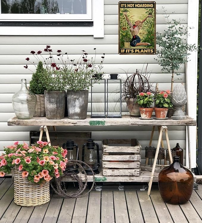 Bestylez Gardening Gifts It‘s Not Hoarding If It's Plants Vintage Garden Signs for Home Garden Greenhouse Living Room Bedroom Yard Backyard Outdoor Decor 8X12 Inch (3066)