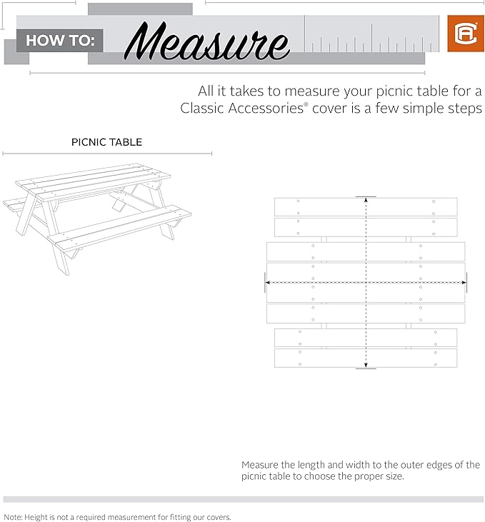 Classic Accessories Veranda Water-Resistant 70 Inch Picnic Table Cover, Outdoor Table Cover