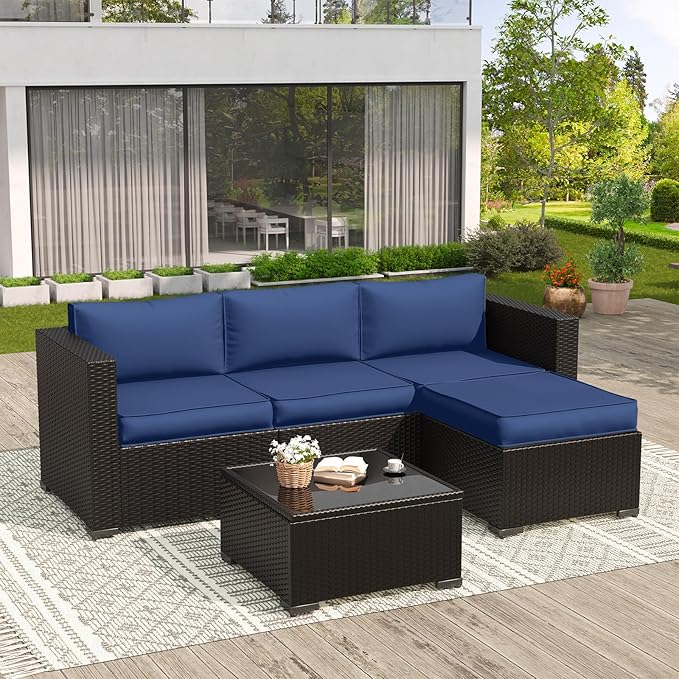 Amopatio Outdoor Sofa Replacement Cushion Set, Waterproof Seat and Back Cushions for Patio Furniture, UV-Resistant and Extra-Thick Cushions, Machine-Washable Covers (Navy)