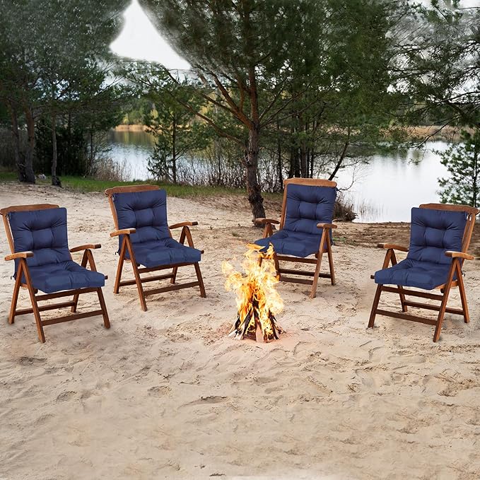 Outdoor Wicker Chair Cushions Set of 2 Waterproof Replacement High Back Seat Pad for Patio Furniture Garden Thicken Outdoor Patio Chair Cushion Navy Blue,41.7"*20.8"*3.9"