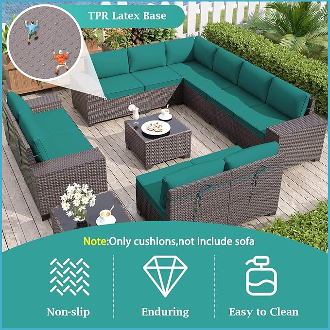 Outdoor Sectional Cushions, 4" Foam High-Density, Water-Resistant Couch Cushions Replacement Set, 14 Piece Patio Sectional Cushion for 6-Seat Sectional Patio Conversation Sets (Lake Blue)