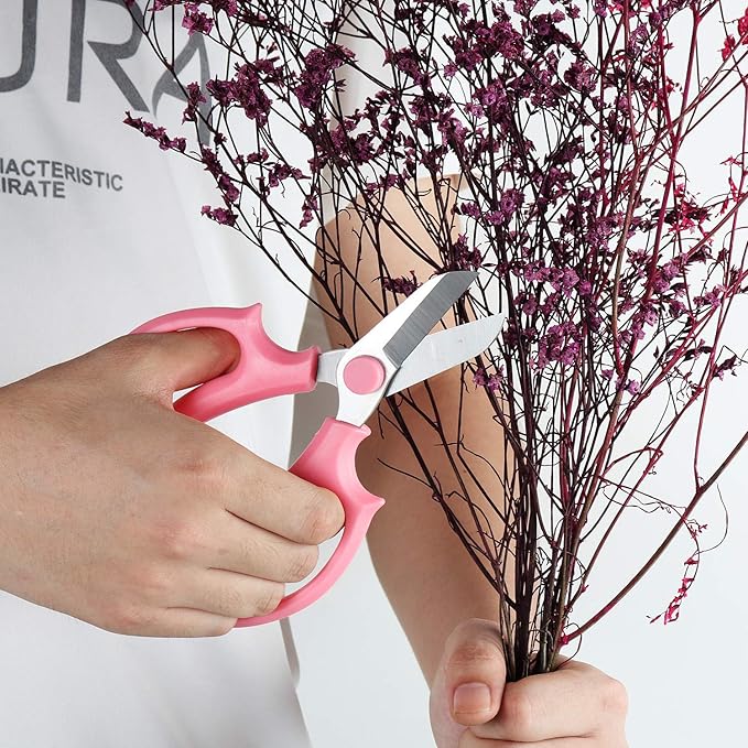 Garden Pruning Shears Scissors with Comfort Grip Handle, Premium Steel Professional Floral Scissors, Perfect for Arranging Flowers, Pruning, Trimming Plants, Gardening Tool (Pink)