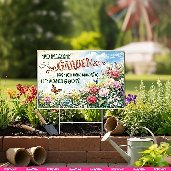 Funny Garden Sign with H Stake 18"x12" Vintage Big Sign for Yard, Backyard, Patio & Porch Decor Corrugated Plastic Gardening Gifts for Women " TO PLANT A GARDEN"