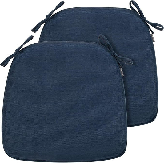 Magpie Fabrics Outdoor/Indoor 17"x16"x2" Chair Cushions with Ties Set of 2, Waterproof All Weather U-Shape Seat Pads Decoration for Patio Garden Furniture Home Office (Navy)