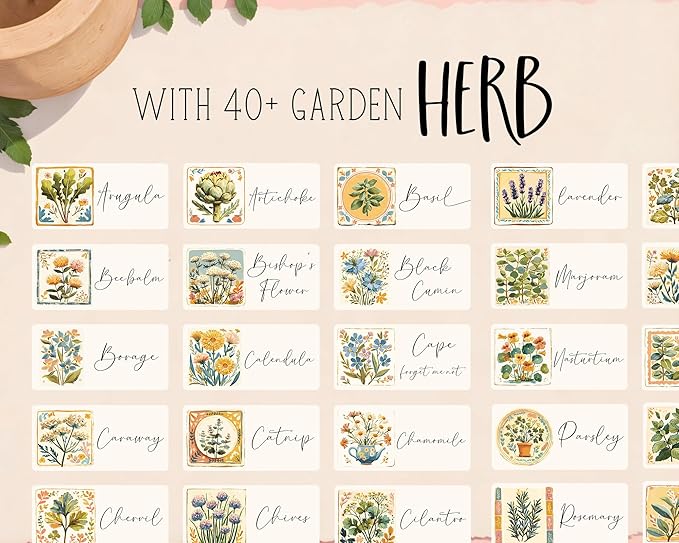 Herb Garden and Vegetable Label Signs - 50/120 PC Veggie Plastic Markers Stakes Picks Tags with Cute Name Stickers for Indoor Outdoor Potted Planter Planting Seed Nursery Bottle Supplies (50, Cottage)