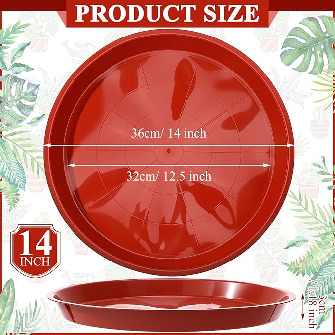 Sawysine 30 Pack Plastic Plant Saucer Round Drip Trays Red Flower Pot Saucers Thick Plant Dish Sturdy Water Tray Heavy Drainage Potted Container for Indoor Outdoor Garden (14 Inches)