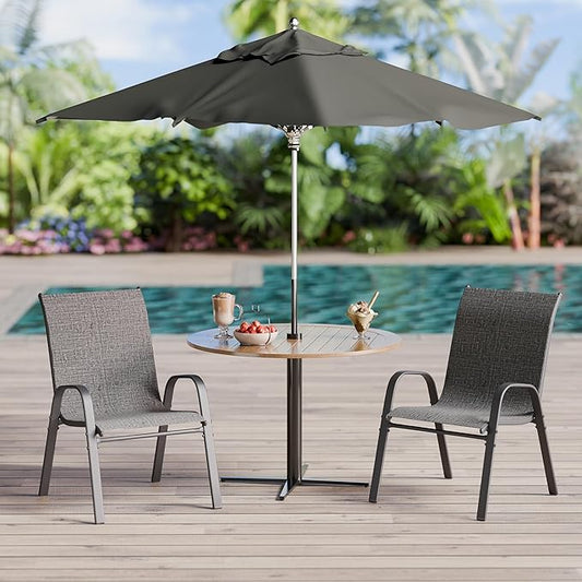 Betterhood Patio Chairs Set of 2, Stackable Outdoor Dining Chairs Set with Breathable Seat Fabric, All-Weather Powder-Coated Metal Frame for Deck, Pool Side and Backyard, 350LBS Capacity (Grey)