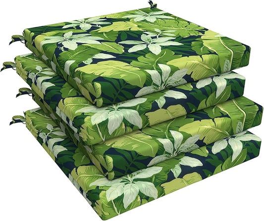 LVTXIII Outdoor Seat Cushions Set of 4 Square Corner Chair Cushions with Ties, Patio Chair Pads for Home Office and Patio Garden Furniture Decoration 19"x19"x2", Jungle Leaves