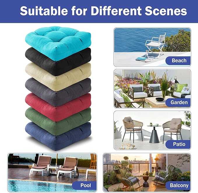 Outdoor Chair Cushions Set of 4, Patio Chair Cushions with Ties,19x19+5” Tufted Outdoor Seat Cushions, Waterproof Patio Furniture Cushions, Outdoor Dining Chair Pads, Black