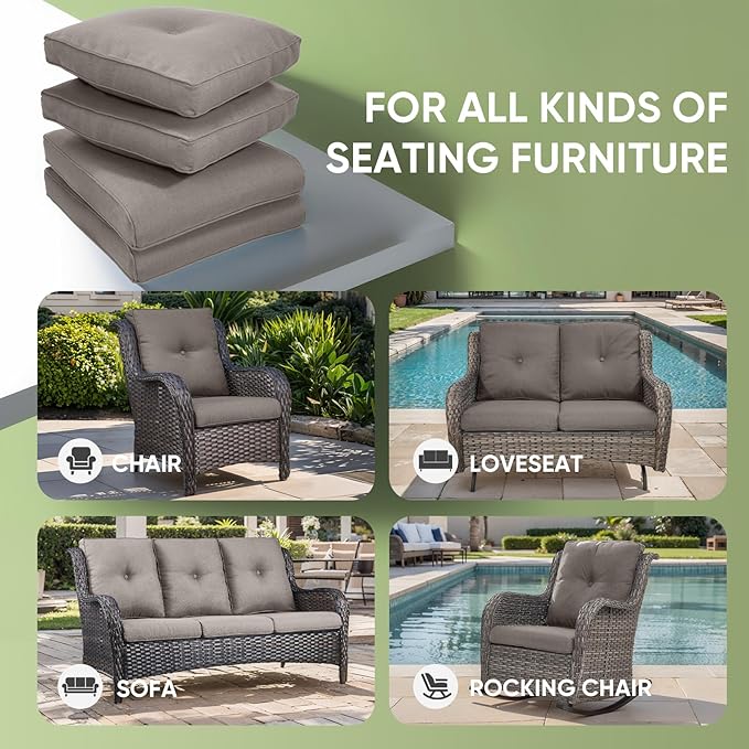Outdoor Chair Cushion Set, 22" x 25" Deep Seat Cushion, Patio Chair Cushions for Outdoor, Include 1 Seat Cushion and 1 Back Cushion, Warm Grey