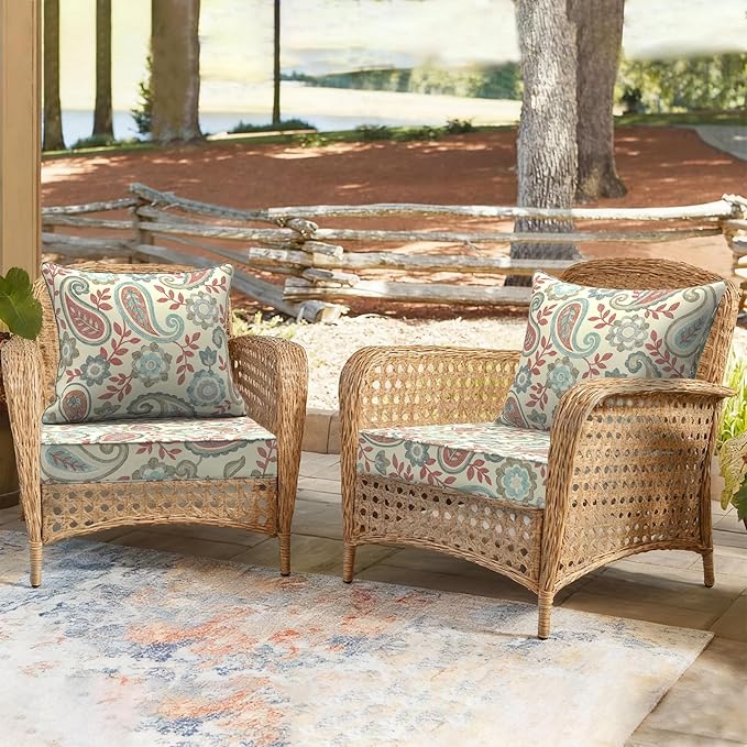 Outdoor Deep Seat Cushion Set, Water Repellent 24"x24" Patio Thick Cushions Replacement with Seat & Back Pillow for Patio Sofa, Wicker Chair, Couch - Paisley Vintage