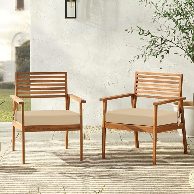downluxe Outdoor Chair Cushions Set of 4 for Patio Furniture, Water-Resistant Square Corner Patio Chair Cushions with Ties, High Density Foam Outdoor Seat Cushion, 18.5" X 16" X 3", Beige