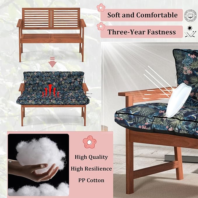 2-3 Seat Swing Replacement Cushion, Outdoor Bench Cushions with Backrest Thicken 4", Patio Furniture Garden Porch Loveseat Glider Pad Anti-Fading Waterproof (Hummingbirds, 40x63in-thicken)
