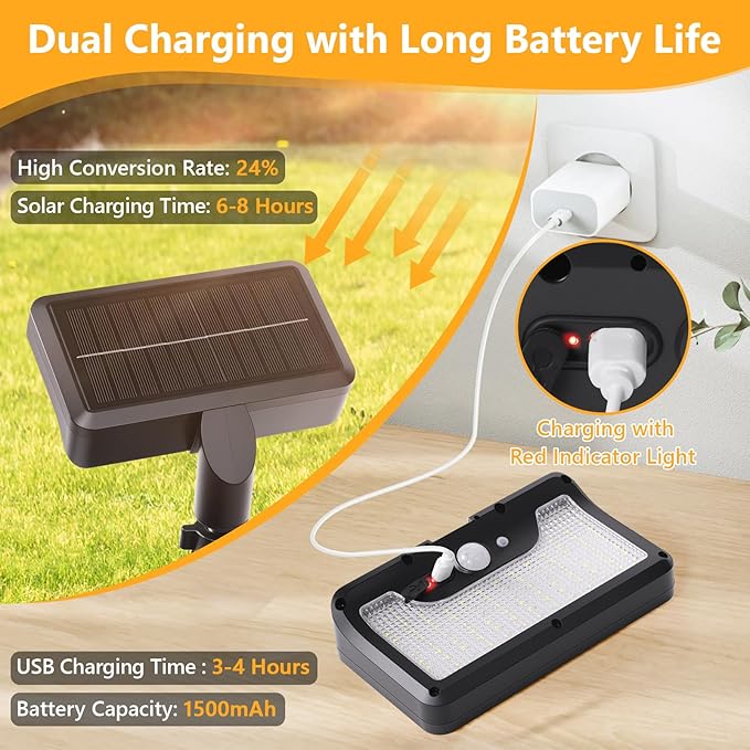 Clip On Solar Lights Outdoor with Motion Sensor, 360°Rotatable & Vertically Adjustable Solar Fence Lights with 92 LEDs (600 LM, 3000 K),IP65 waterproof Security light for deck, Gutter, Camping(2 Pack)