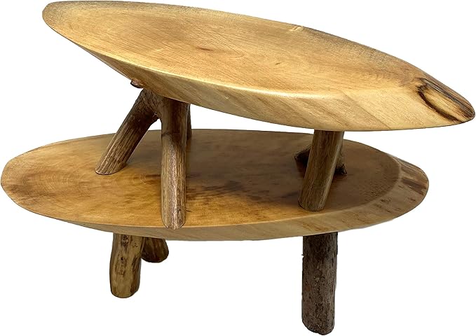 TJ Global Pack of 2 Rustic Small Long Wood Slice Plant Stand, Mini Wooden Stool Vase Stand, Display Stand, Perfect for Home Decor in Any Room Office Garden L9.5 x W3.5 x H3 (2 Stands)