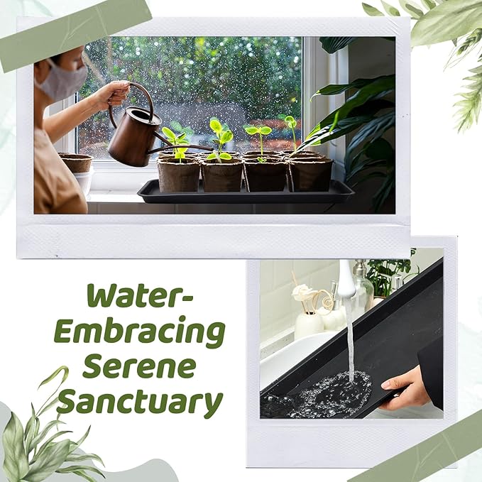 4 Pack Black 24 x 8.2 x 0.8 Inch Rectangle Plant Saucer Large Plastic Plant Tray Water Drip Trays for Windowsill Flower Pot Planter Drainage Germination Garden Outdoor Indoor Use