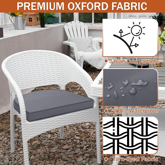 Outdoor Chair Cushions Set of 4 Water Resistant Patio Chair Cushions with Tie 3 Year Color Fastness Thick Outdoor Seat Cushion for Garden Lawn Round Corner Dark Grey 17x16 Inch