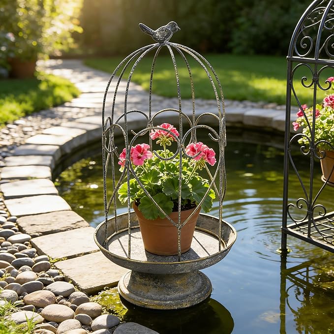 Rustic Farmhouse Metal Planter Holder Vintage Birdcage Candle Holder Distressed Deractive Flower Stand for Wedding Decor Party Centerpieces Garden Home Patio Outdoor Indoor Decor