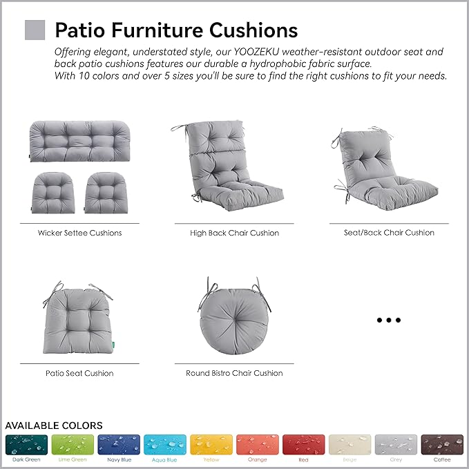 Outdoor Indoor Seat/Back Chair Tufted Cushion,All-Weather Patio Chair Cushion with Ties,for Patio Furniture,Grey