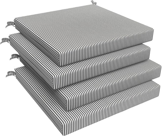 LVTXIII Outdoor Seat Cushions Seasonal Replacement Chair Cushions, Patio Chair Pads with Ties for Dining Chairs and Garden Furniture, Square Back, 19"x19"x2", 4 Pack, Strip Grey
