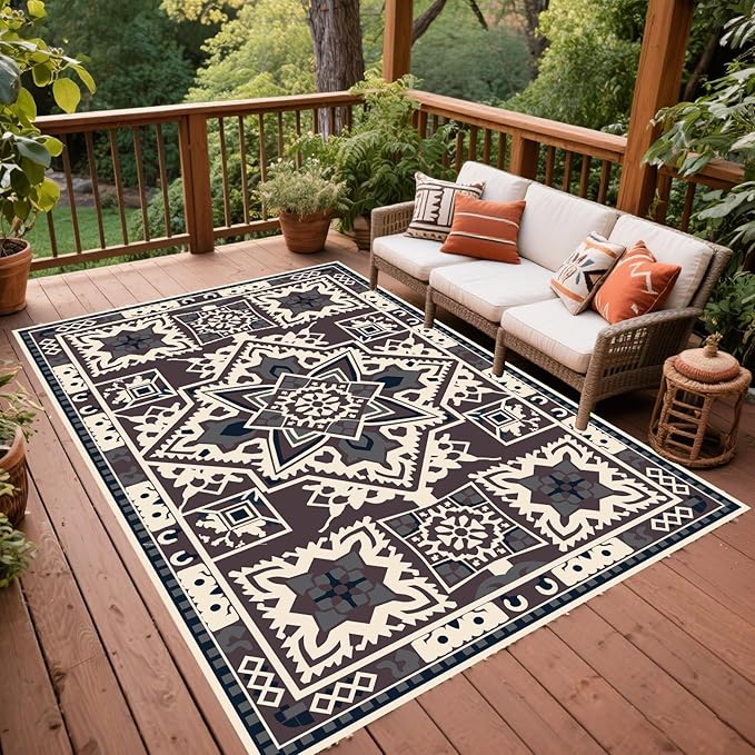 WILDROOTS 5x8 Feet Yunjin Pattern Plastic Outdoor Rug, Stain Resistant Waterproof Reversible Outdoor Patio Rug, Fade Resistant Camping Rug