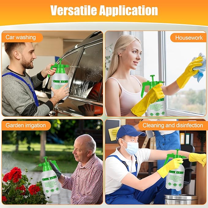 3 Pcs 1/2 Gallon Plastic Handheld Pump Sprayer – Garden Pressure Sprayer with Adjustable Nozzle for Plants, Cleaning, Household Tasks – Green