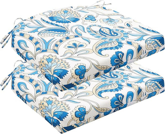 HARBOREST Outdoor Chair Cushions Set of 2, Water Resistant Patio Chair Cushions with Ties, Outdoor Seat Cushions for Patio Furniture, 17"x16"x2", Blue Butterfly