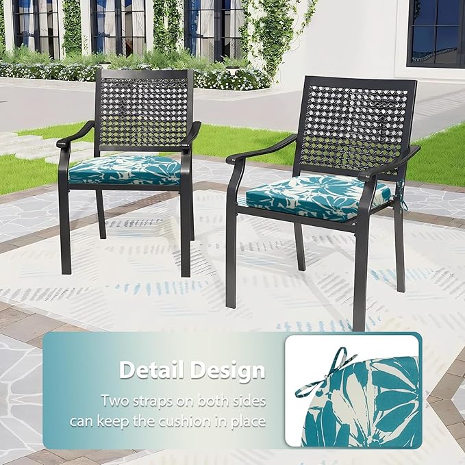 Outdoor Chair Cushions Set of 4, 17x16x2 Inch, Daisy Pattern, Water Resistant, Non-Slip, Firm, Classic Style, Outdoor Lounging