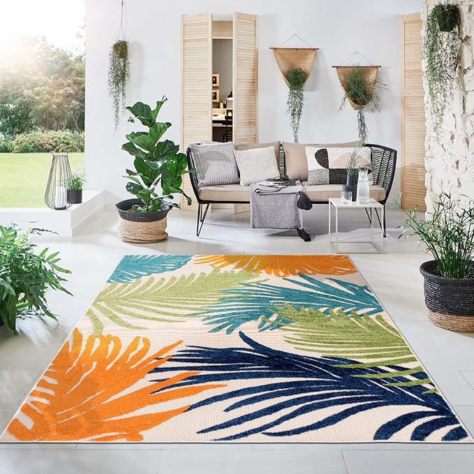 Rugshop Multi Lucca Contemporary Floral Indoor/Outdoor Area Rug Durable Polypropylene, Weather Resistant, Perfect for Patio, Backyard, Deck and Outdoor Lounge, High Traffic Areas 7'10" x 10'