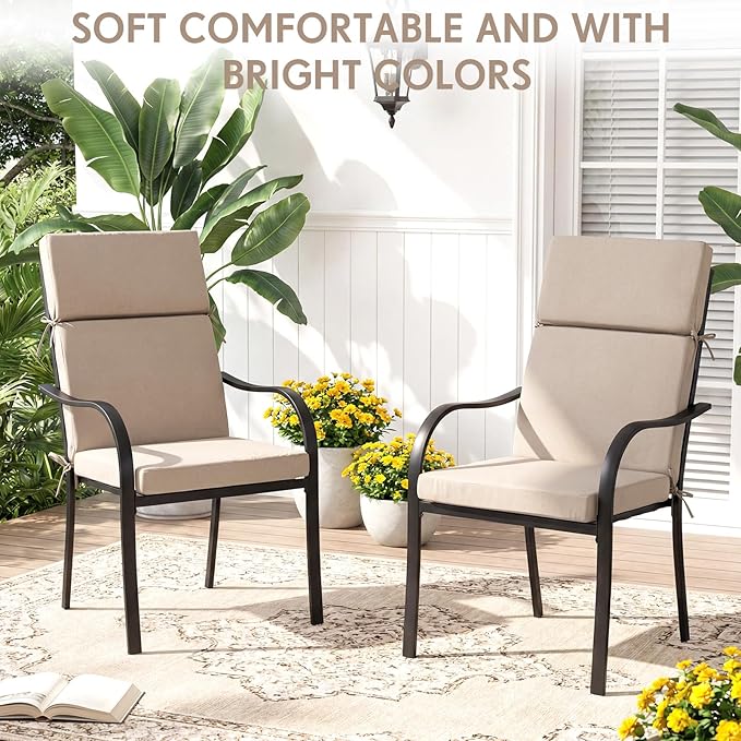 4 Pack Outdoor High Back Chair Cushion, 44 x 20 inches Patio Chair Cushions Waterproof Rocking Cushions Indoor Furniture Seat Pad, Weather Resistant (Solid,Camel)
