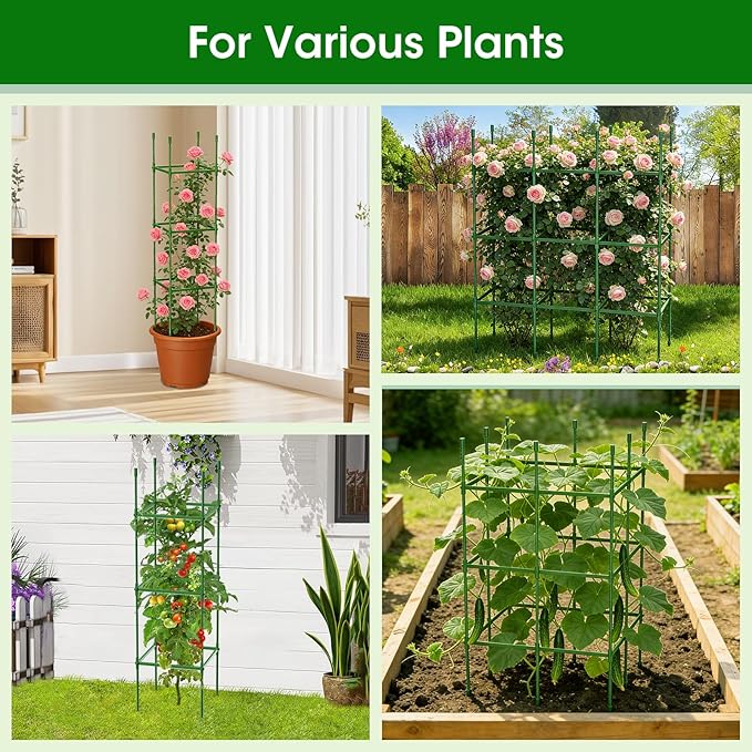 6 Pack Tomato Cages for Garden, Up to 55Inch Square Tomato Plant Cage, Upgraded Hexagon Connector, Heavy Duty Adjustable Tomato Stake Support for Garden Climbing Vegetables Flowers Fruits
