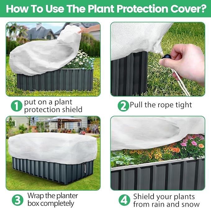 Plant Covers Freeze Protection, 2 Pack 4.1 x 2 x 1.6 ft Rectangular Raised Garden Bed Cover with Drawstring, 2.47oz/yd² Large Garden Box Frost Blankets Reusable Frost Cloth for Winter Outdoor Plants