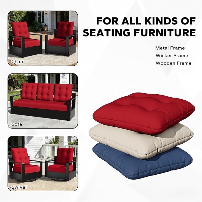 Joyside Outdoor Chair Cushions Set, 22x25/22x24 Inch Patio Furniture Cushions, 6’’ Thick, Water Resistant & Fade Resistant, Outdoor Replacement Cushions for Seat and Sofa