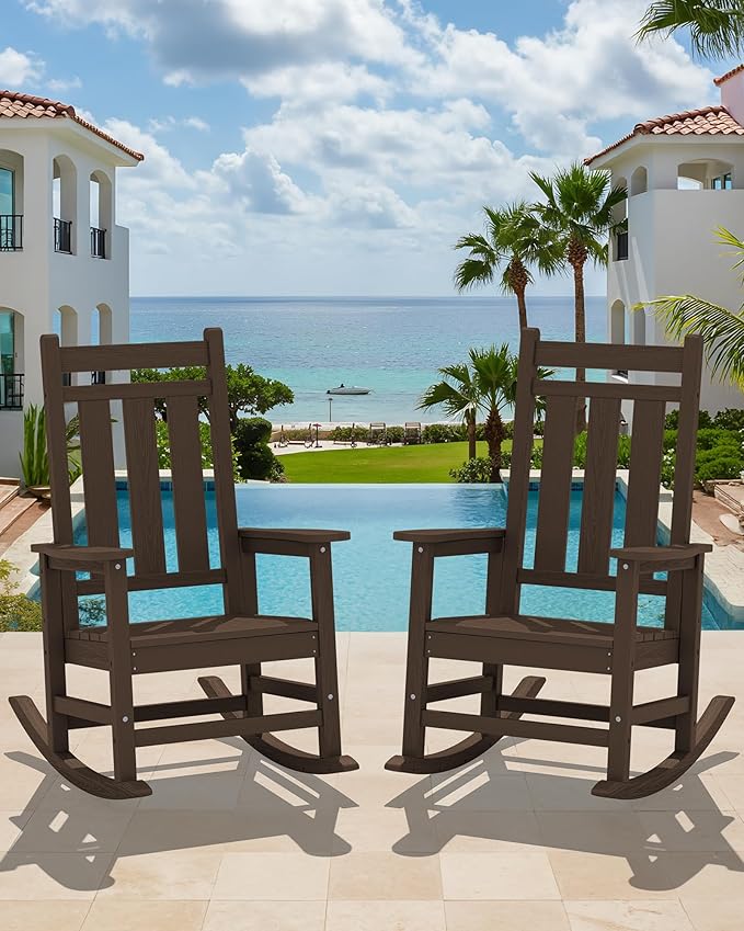 KINGYES Oversized Outdoor Rocking Chair, All-Weather Patio Rocking Chairs for Porch, HDPE Outdoor Patio Rockers with High Back & Wide Seat for Garden, Lawn, Coffee