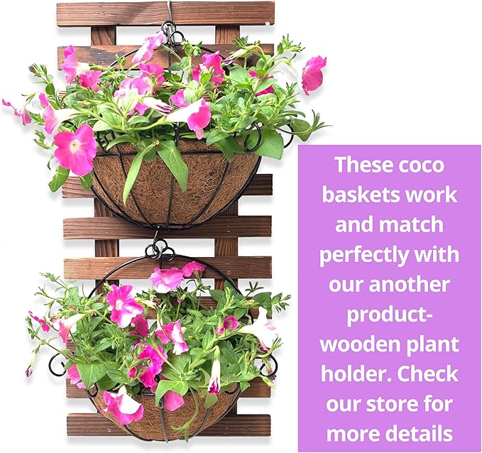 ShopLaLa Wall Planters Outdoor Plants (10 Inch, 10 Pack) Balcony Planters Railing Hanging Fence Planter Over Railing Planters Coco Liner, Wall Mounted Flower Basket Metal Wire Deck Porch Patio Garden