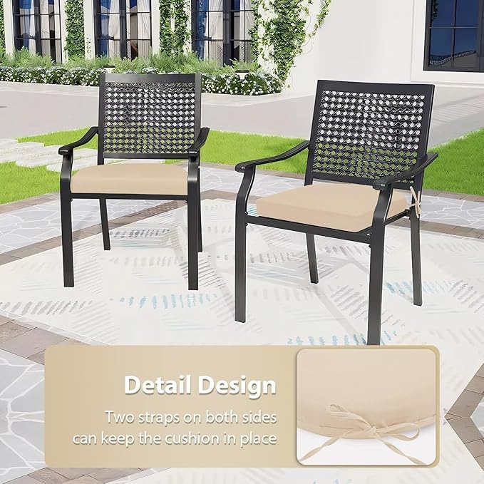 Outdoor Chair Cushions Set of 4, 17x16x2 Inch Patio Furniture Cushions, Water Resistant, Non-Slip Ties (Beige)