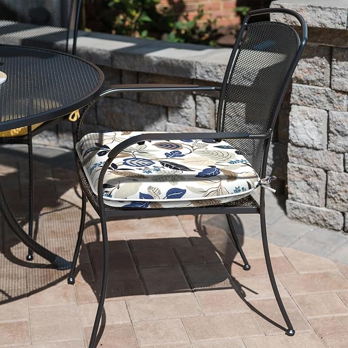 Outdoor Chair Cushions Set of 4, Water Resistant Patio Chair Pads with Ties, Seat Cushions for Home Garden Furniture Decoration, 16"x17",Breeze Leaves Beige
