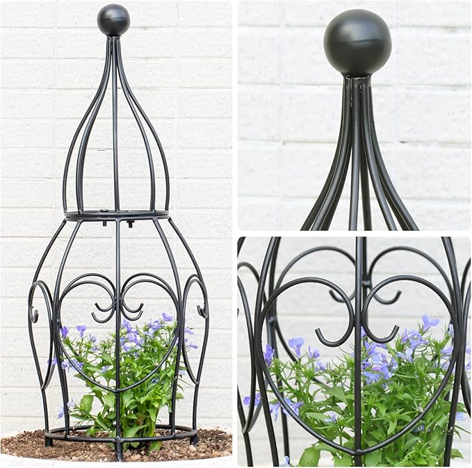 26” Metal Garden Obelisk Trellis for Climbing Plants - Sturdy & Stylish Support for Roses, Bougainvillea, and Potted Plants - Ideal Decorative Accent for Vertical Gardening Indoors & Outdoors