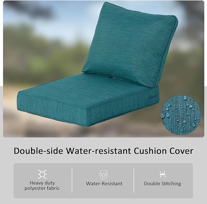 24"x27.5" Outdoor Deep Seat Patio Cushions Set of 2, Deep Seat Bottom Resilient Foam Filling Water-Resistant Stain-Resistant UV Resistant Weather Resistant with YKK Zippers, Malachite