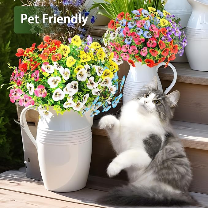 MACTING 24 Bundles Artificial Spring Flowers for Outdoors Faux Outdoor Pansy Plants UV Resistant Fake Silk Pansies for Outside Planter Front Door Porch Yard Patio Garden Home Decorations(Mix Color)