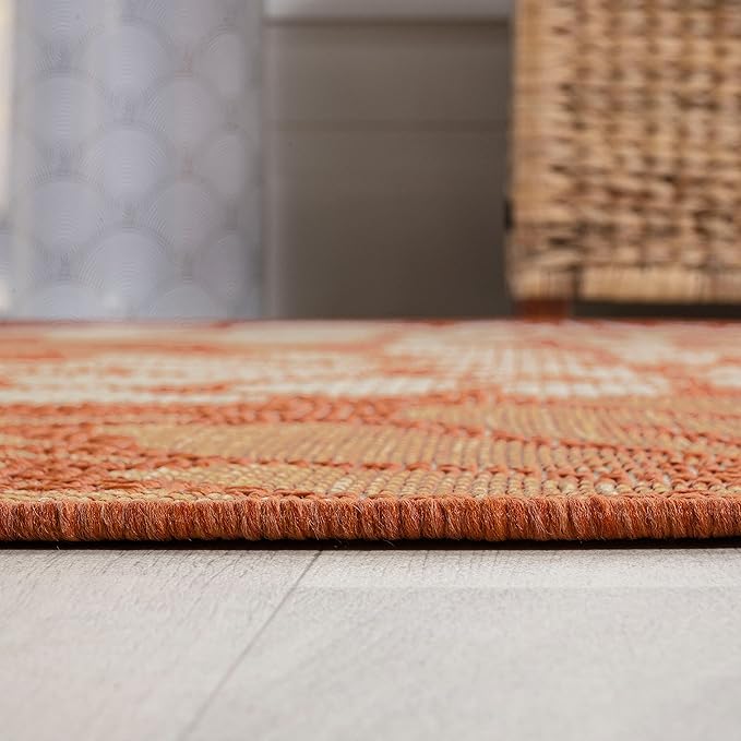 JONATHAN Y Floral Textured Weave Indoor Outdoor Area Rug 9X12 Orange/Cream, Zinnia Modern for Backyard, Patio, Porch, Easy-Cleaning, High Traffic, Pet-Friendly, Non-Shedding (SMB110E-9)
