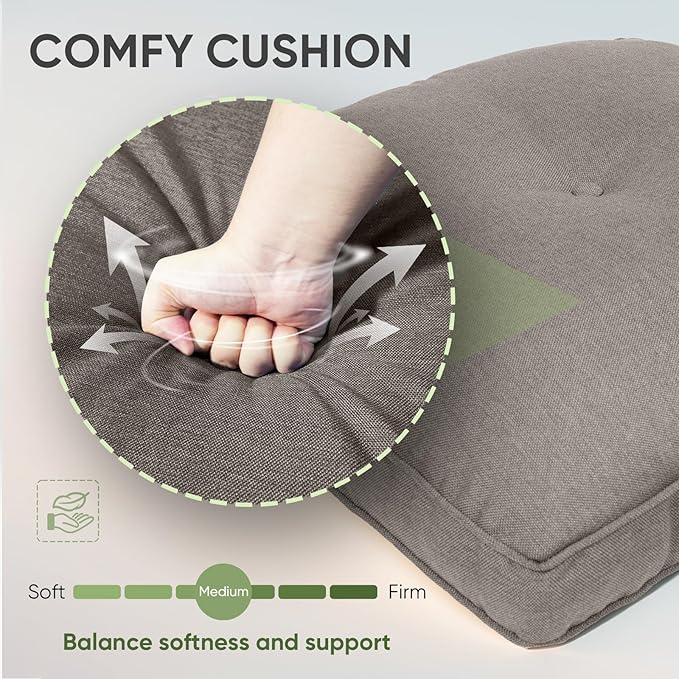 Outdoor Chair Cushion Set of 3, Waterproof Outdoor Seat Cushions 25x22, Patio Chair Cushions for Outdoor Furniture, Couch Cushion Replacement, Include 3 Back & 3 Seat Cushions, Button/Grey
