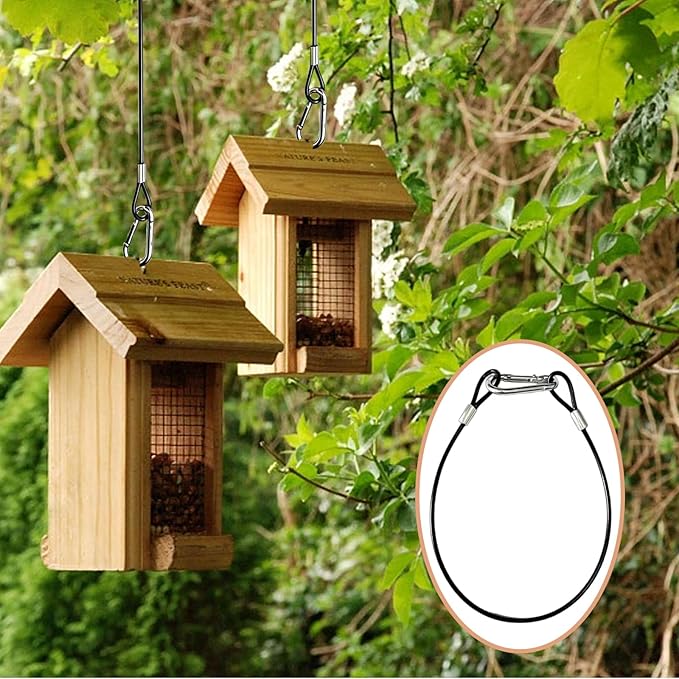 6 Piece Hanging Steel Cable with Loop Hooks 18 Inch Suspension Chain Rope for Bird Feeders Trees Planters Lanterns Outdoor Camping Yard Decor Black