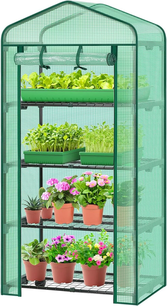 Ohuhu Mini Greenhouse for Indoor Outdoor, Small Plastic Plant Green House 4-Tier Rack Stand Portable Greenhouses with Durable PE Cover for Seedling, 2.5x1.6x5.2 FT, Ideal Gardening Gifts for Women Men