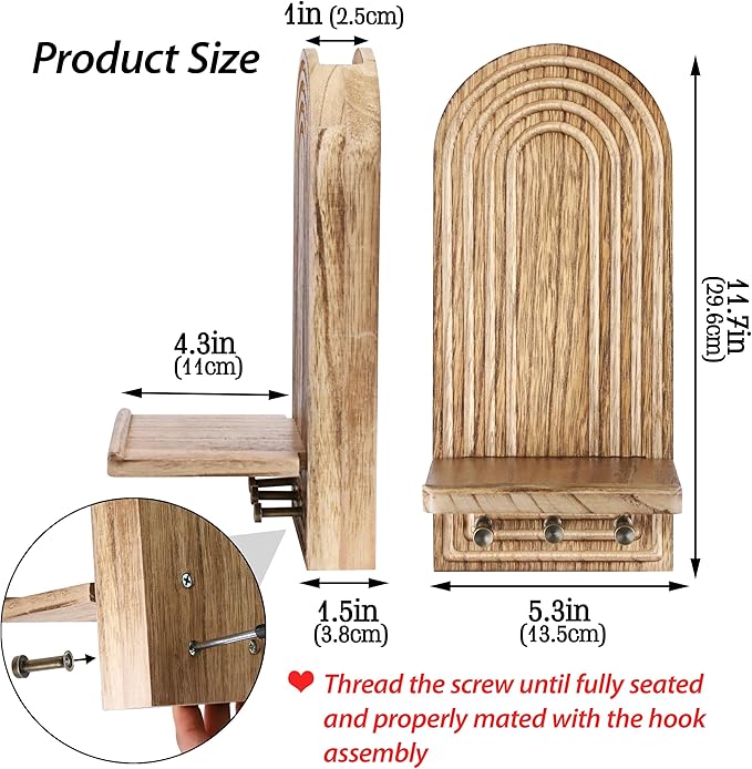 3-in-1 Wooden Wall Organizer - Planter Vase + Candle Sconces + Hooks (No Dried Flower)- Farmhouse Hanging Decor Boho Wall Art for Indoor Plants Artificial Eucalyptus for Living Room Bedroom Nature