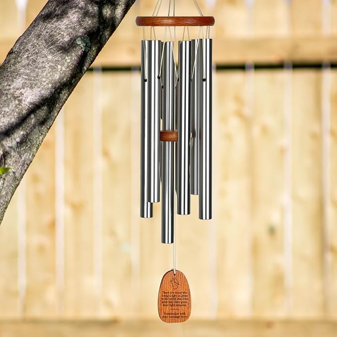 Woodstock Wind Chimes Personalized Amazing Grace Memorial Chime for Outside 24'' Medium Silver Sympathy Customized Angel Inspirational Wind Chime for Outdoor Patio Home Garden Decor (P-AGMS25A)